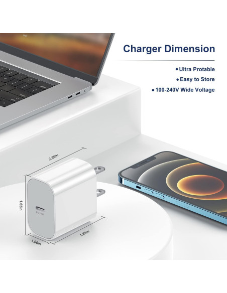 Cargador Rápido 20W USB-C para iPhone con Cable 1.8m