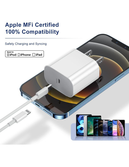Cargador Rápido 20W USB-C para iPhone con Cable 1.8m