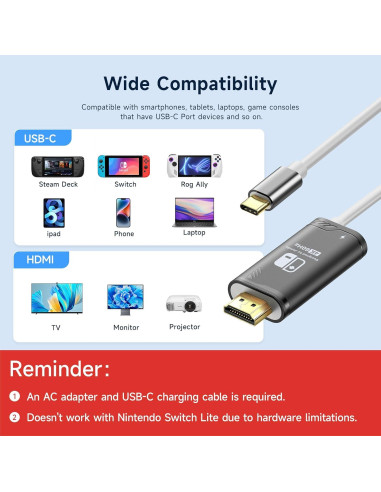 Adaptador HDMI JINGDU 4K para Nintendo Switch 2m Negro