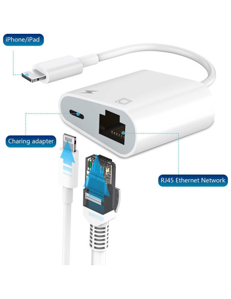 Adaptador Ethernet Lightning a RJ45 DESOFICON 2 en 1 100Mbps Adaptador Ethernet Lightning a RJ45 DESOFICON 2 en 1 100Mbps