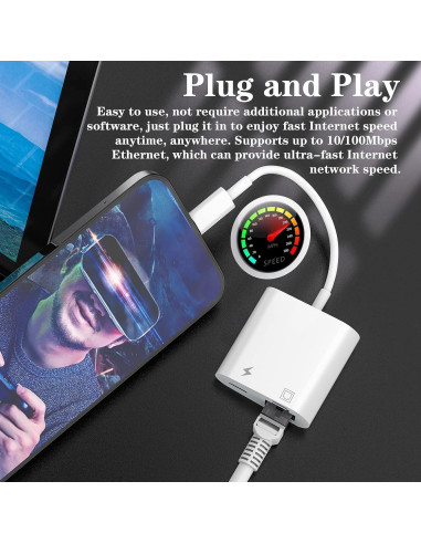 Adaptador Ethernet Lightning a RJ45 DESOFICON 2 en 1 100Mbps