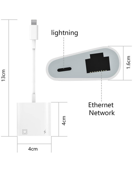 Adaptador Ethernet Lightning a RJ45 DESOFICON 2 en 1 100Mbps Adaptador Ethernet Lightning a RJ45 DESOFICON 2 en 1 100Mbps