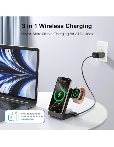 Estación de Carga Inalámbrica 3 en 1 CUCICU para iPhone 16/15/14