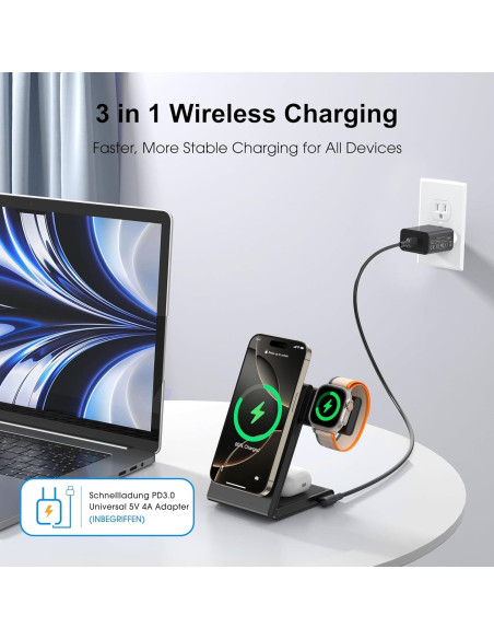 Estación de Carga Inalámbrica 3 en 1 CUCICU para iPhone 16/15/14