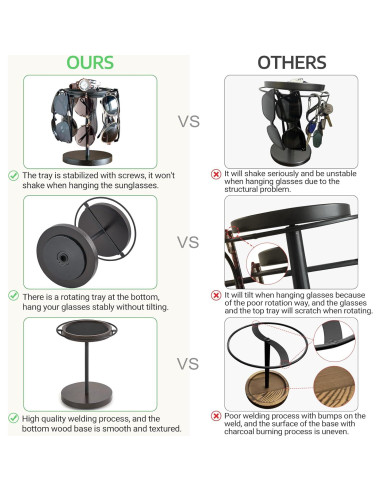 Organizador de Gafas Mkono 360 Soporte de Madera para 12 Pares