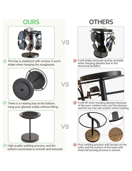 Organizador de Gafas Mkono 360 Soporte de Madera para 12 Pares