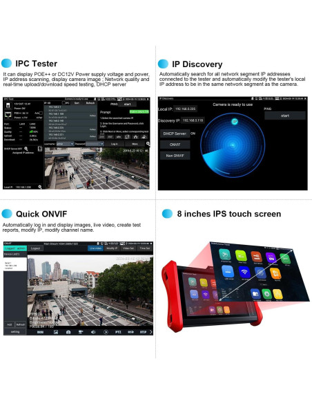 Probador de Cámara IP WANLUTECH E88 8" Pantalla Táctil PoE