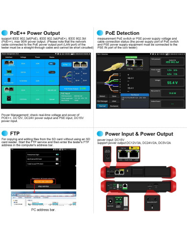 Probador de Cámara IP WANLUTECH E88 8" Pantalla Táctil PoE