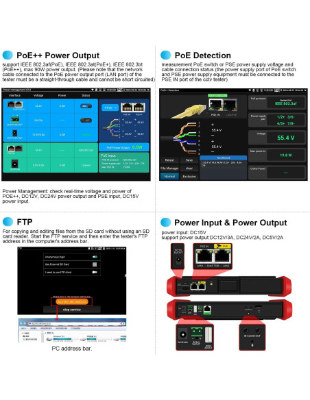 Probador de Cámara IP WANLUTECH E88 8" Pantalla Táctil PoE