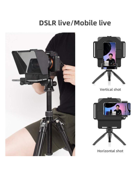 Teleprompter AMBITFUL 7.5'' con trípode para smartphone y DSLR Teleprompter AMBITFUL 7.5'' con trípode para smartphone y DSLR