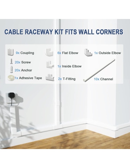 Kit Cubierta de Cables Bestong 10 Piezas Pintable Blanco