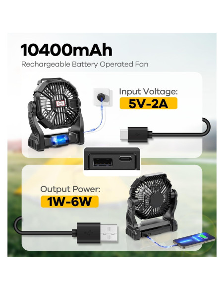 Ventilador de Camping DOWILLDO X23 con Linterna LED 10400mAh