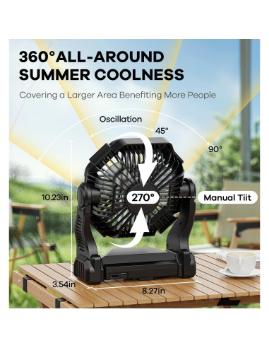 Ventilador de Camping DOWILLDO X23 con Linterna LED 10400mAh