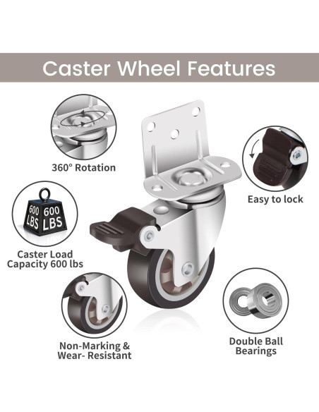 Juego de 4 ruedas giratorias Nefish 5 cm con freno