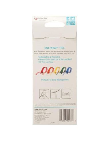 Ataduras VELCRO ONE-WRAP Multicolor 5 Pzas 20,32x1,27 cm