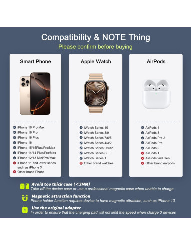 Cargador Inalámbrico 3 en 1 RTOPS Carga Rápida para Apple