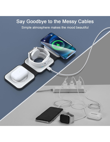 Cargador Inalámbrico 3 en 1 RTOPS Carga Rápida para Apple
