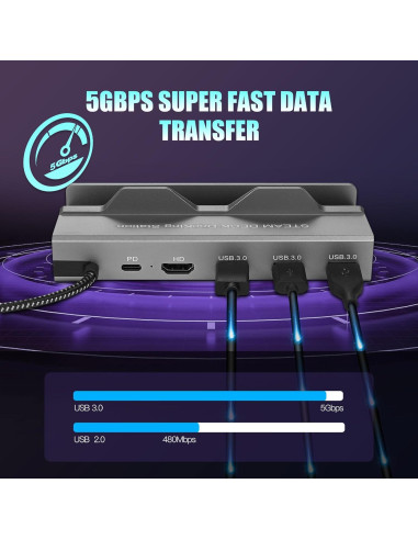 Dock 6 en 1 para Steam Deck ROG Ally HDMI 4K Ethernet USB