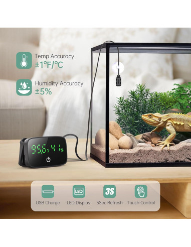Termómetro e Higrómetro Digital PAIZOO para Reptiles 2-en-1