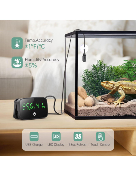 Termómetro e Higrómetro Digital PAIZOO para Reptiles 2-en-1