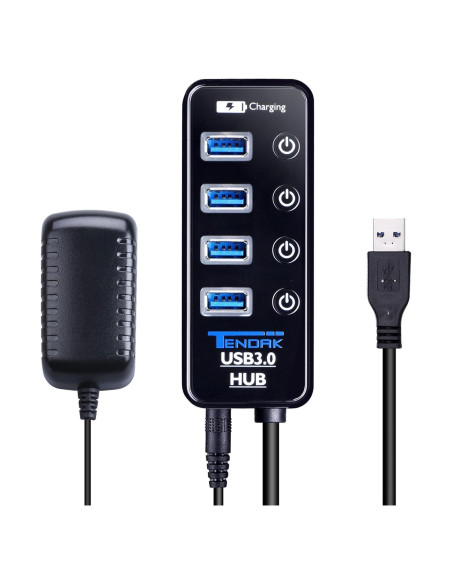 Hub USB 3.0 Tendak CP-029-BK con 4 puertos y carga