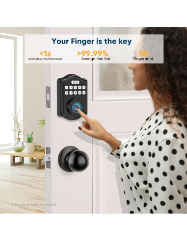 Cerradura Biométrica 52HZ con Huella y Teclado, Negra
