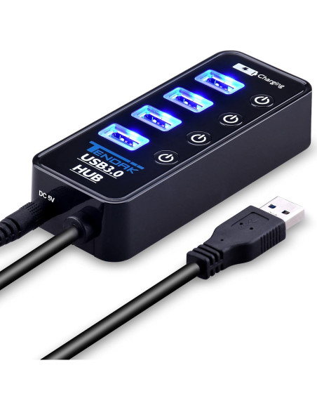 Hub USB 3.0 Tendak CP-029-BK con 4 puertos y carga
