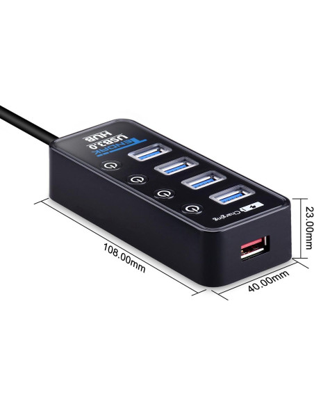 Hub USB 3.0 Tendak CP-029-BK con 4 puertos y carga