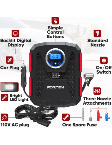 Inflador de Neumáticos FORTEM FRTM-ACDC 150 PSI Automático