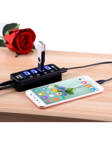 Hub USB 3.0 Tendak CP-029-BK con 4 puertos y carga