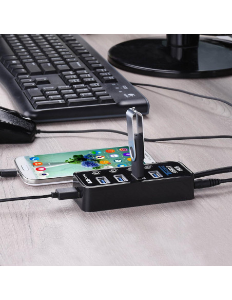 Hub USB 3.0 Tendak CP-029-BK con 4 puertos y carga