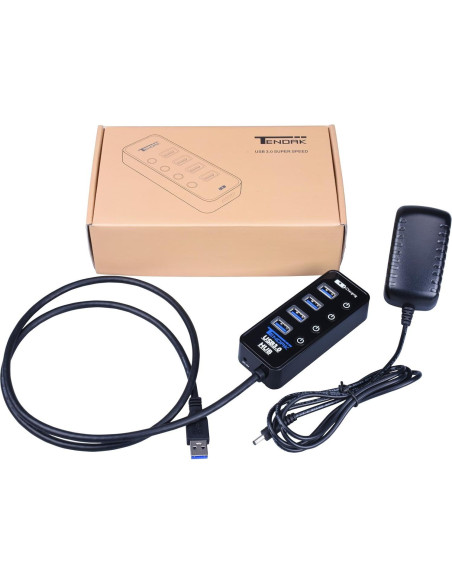Hub USB 3.0 Tendak CP-029-BK con 4 puertos y carga