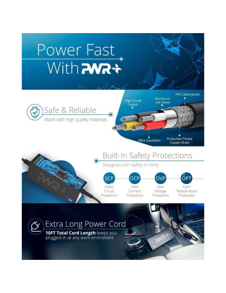 Cargador de Coche PWR+ para HP Probook EliteBook 45W 65W
