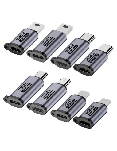 Adaptador USB C a Micro USB y Lighting - Jadebones - 8 Piezas