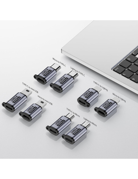 Adaptador USB C a Micro USB y Lighting - Jadebones - 8 Piezas Adaptador USB C a Micro USB y Lighting - Jadebones - 8 Piezas
