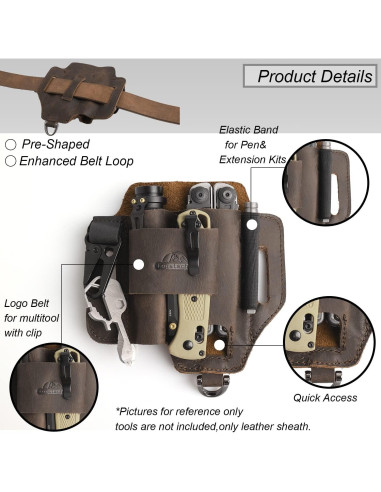 Funda de Cuero Topstache para Multiherramienta EDC Marrón