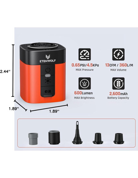 Bomba de Aire ETENWOLF AIR 3 Mini 2600 mAh con Luz LED