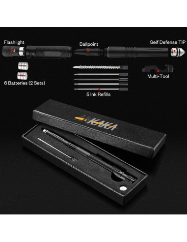 Bolígrafo Táctico 6 en 1 ANKAKA con Linterna y Autodefensa