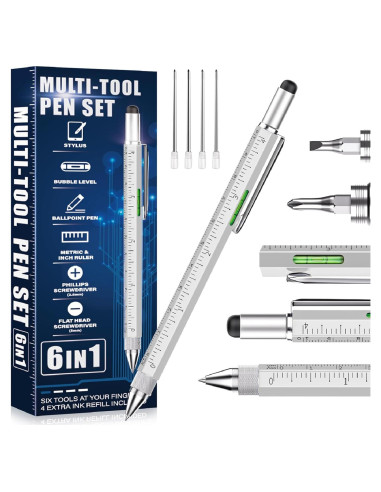 Bolígrafo Multiherramienta 6 en 1 NADRQQE Plata