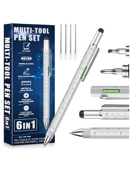 Bolígrafo Multiherramienta 6 en 1 NADRQQE Plata