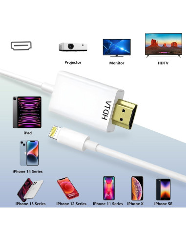 Cable Lightning a HDMI KikoSaka 2.01m 1080P Sin Retrasos