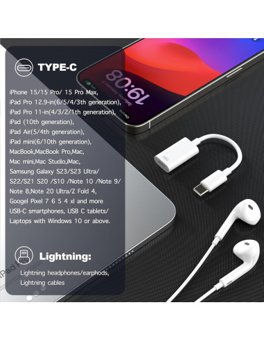 Adaptador USB-C a Lightning LMUBOY para Audio y Carga