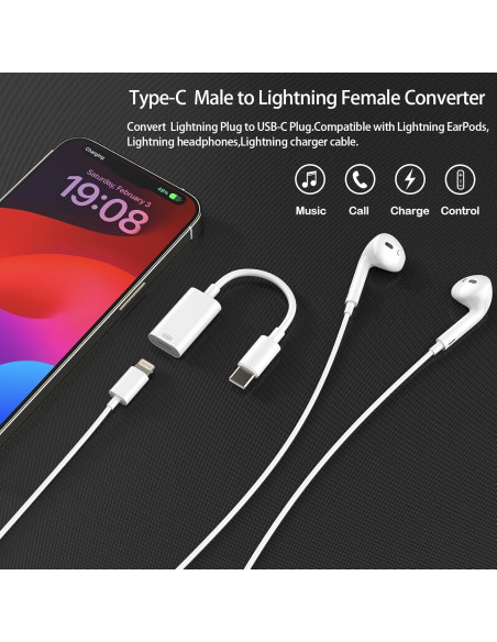 Adaptador USB-C a Lightning LMUBOY para Audio y Carga Adaptador USB-C a Lightning LMUBOY para Audio y Carga