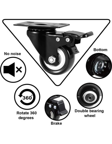 Juego de 4 ruedas giratorias ASHGOOB 5 cm con freno