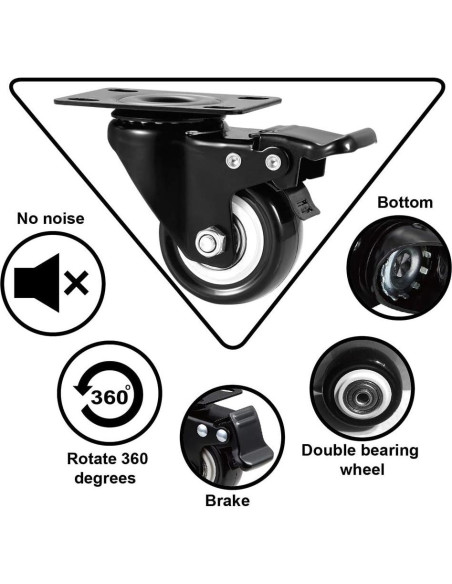Juego de 4 ruedas giratorias ASHGOOB 5 cm con freno Juego de 4 ruedas giratorias ASHGOOB 5 cm con freno