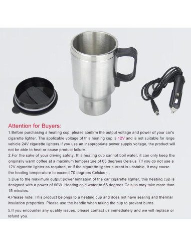 Taza Calentadora de Coche 12V MOSANDON 450ml Acero Inoxidable