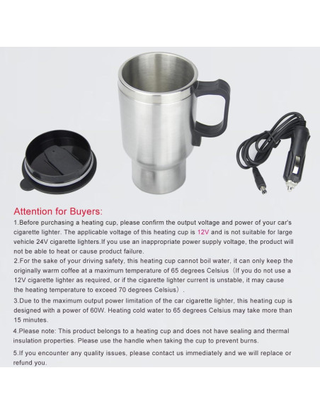 Taza Calentadora de Coche 12V MOSANDON 450ml Acero Inoxidable