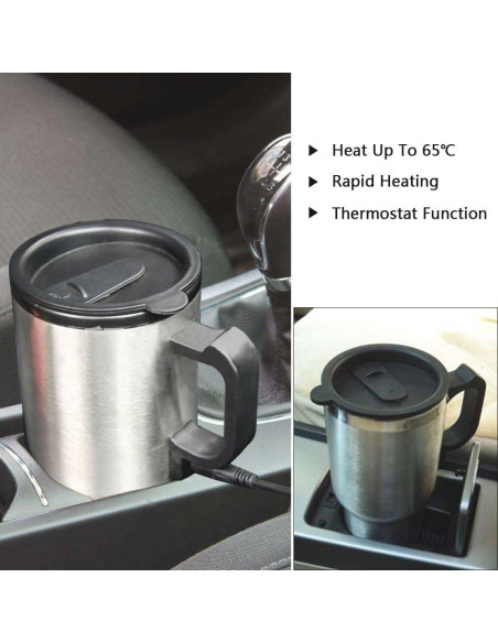 Taza Calentadora de Coche 12V MOSANDON 450ml Acero Inoxidable