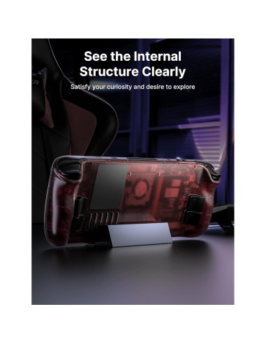 JSAUX Carcasa Trasera Transparente para Steam Deck - Rojo