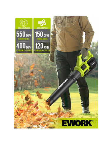 EWORK Soplador de Hojas Inalámbrico 21V Turbo 1.63kg